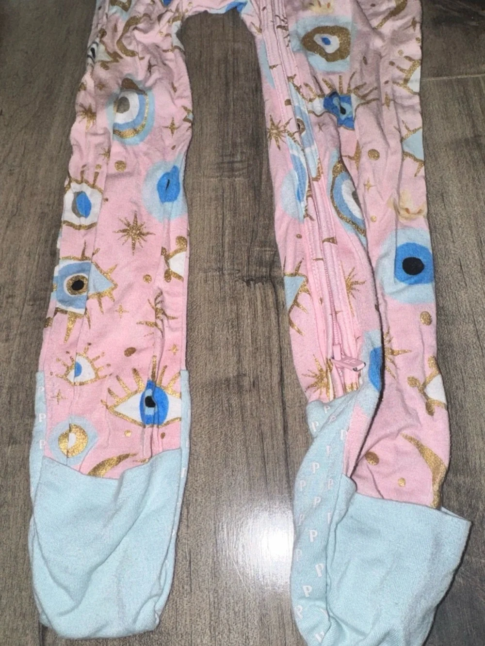 Posh Peanut Fiona Evil Eye Zippered Footie Bamboo Pink Gold Foil 22’ 18-24M RARE